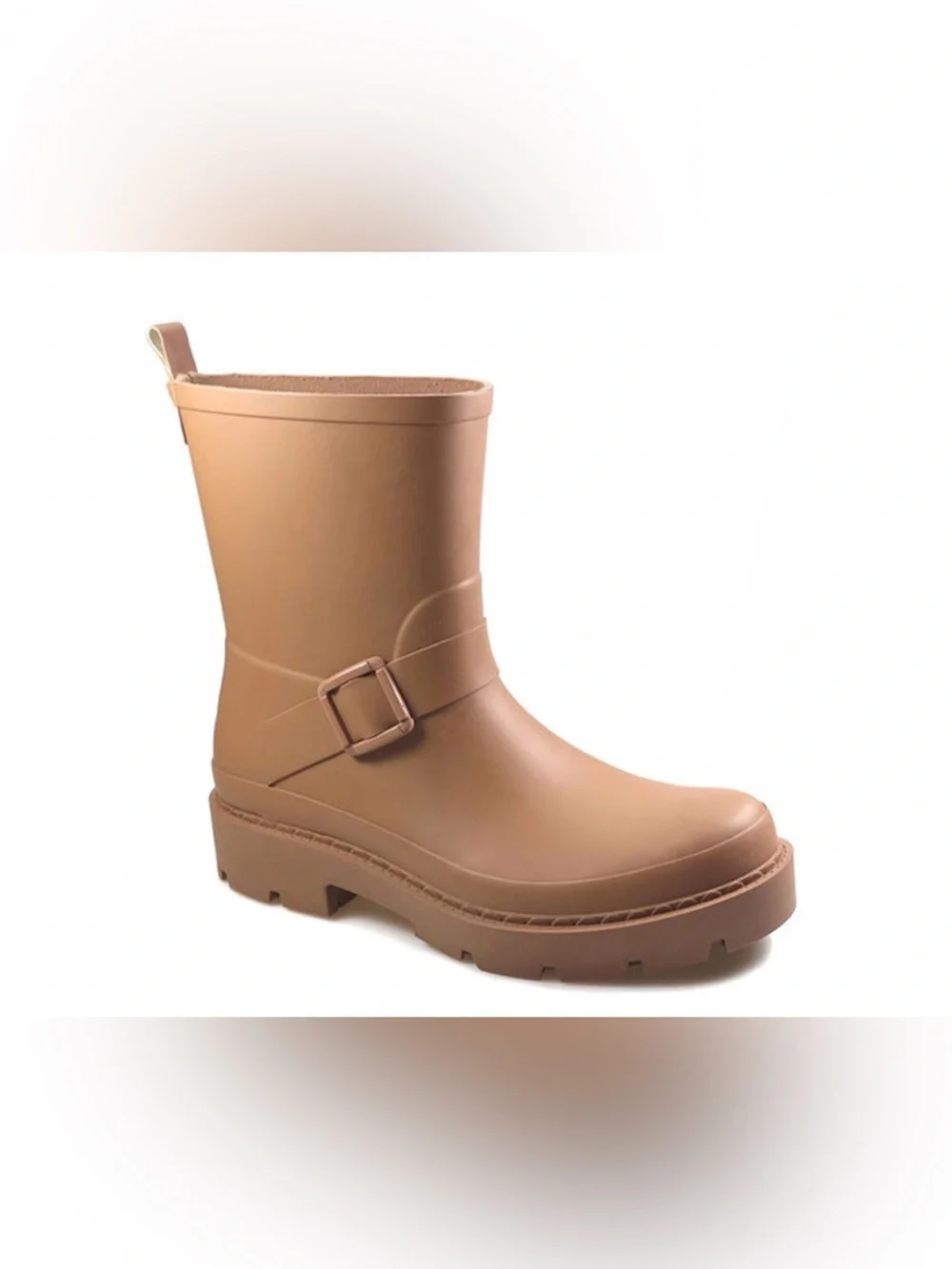 Time and Tru Women’s Tan Waterproof Mid-Calf Rain Boots with Buckle